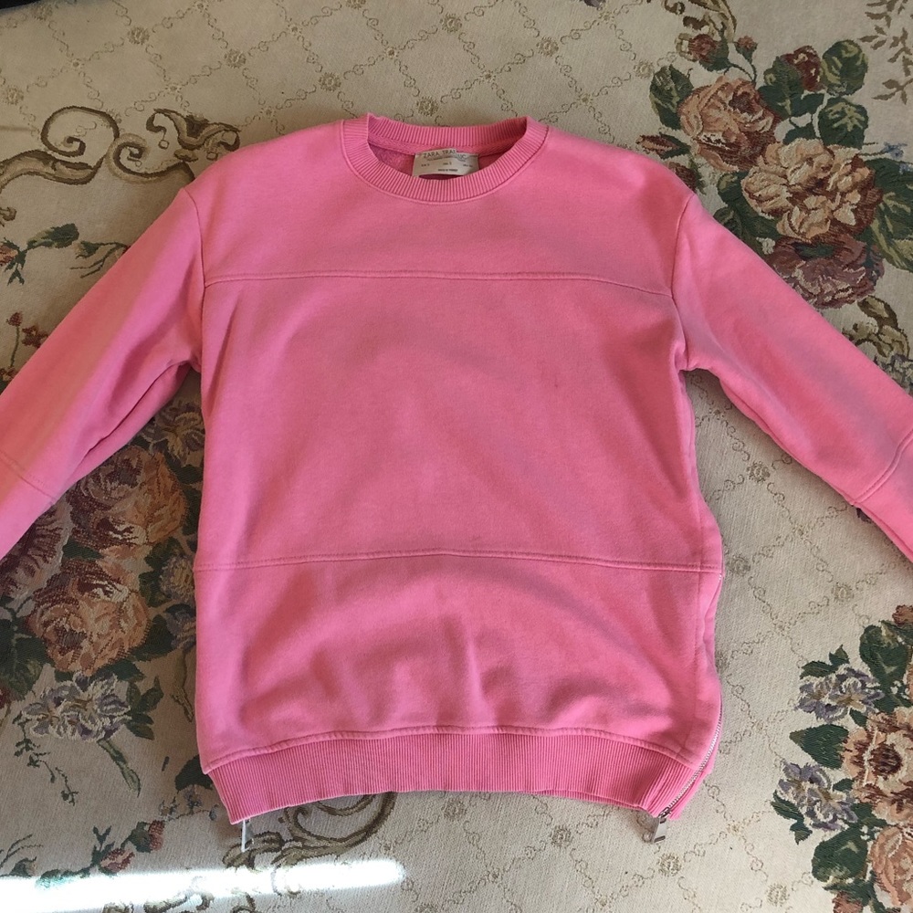 Zara side zipper pink crew neck